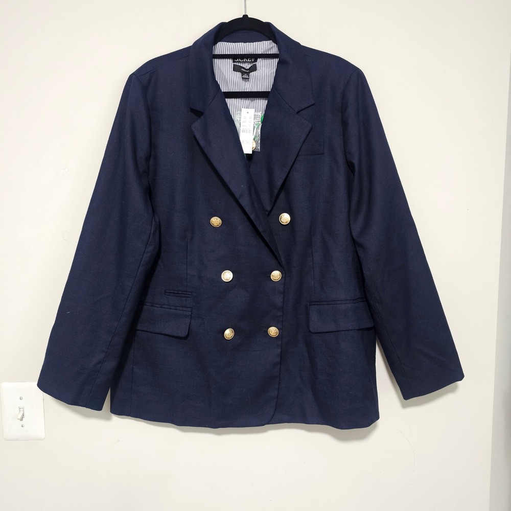 J.Crew Bristol Blazer Women 22 Navy Blue Double Breasted Gold Button Preppy NWT